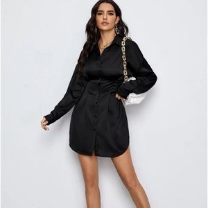 Black satin mini dress. Never worn, size XL